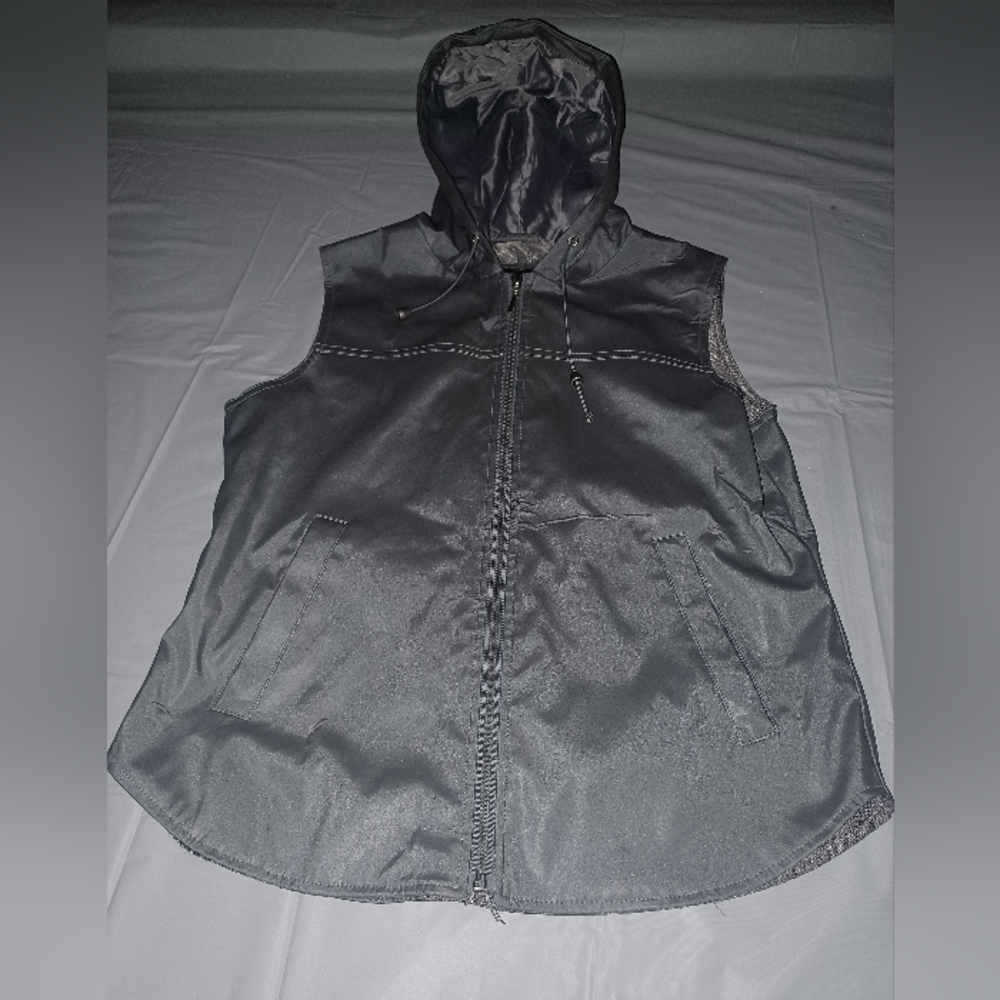 New York & Co Hooded Drawstring Zipper Jacket Silver Gray Casual Winter Small